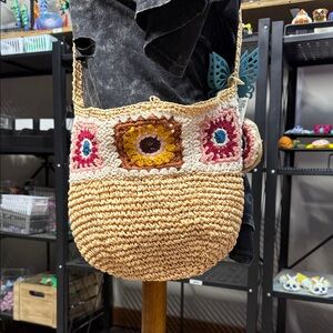 Zara Crochet Crossbody Bag - Beige and Multicolor